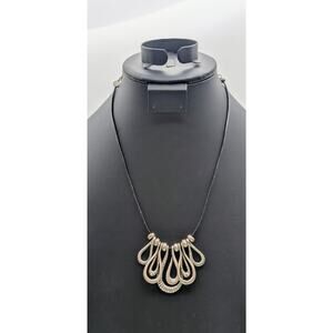 Chico's Silver Tone Corded Loopy Dangle Beaded 16"-20" Necklace